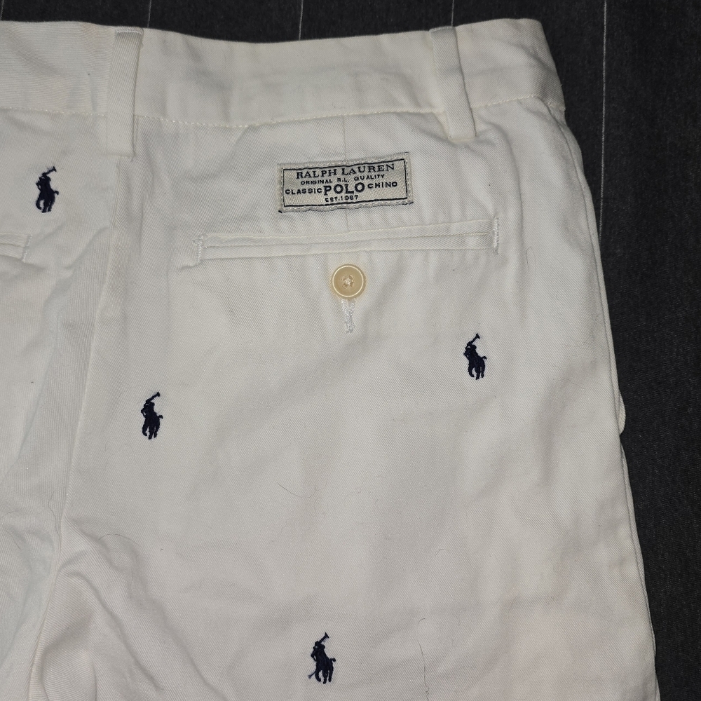 NWT Boy's Polo Ralph Lauren Shorts White with Navy Pony Print Size 16 (28×10) - Picture 4 of 5